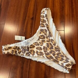Aerie Leopard Bikini High Cut Cheeky Swim Bottom Tan Brown Animal Print New L